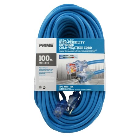 Prime Wire & Cable Prime Neon Flex Outdoor 100 ft. L Hi Vis Blue Extension Cord 12/3 SJTW NS514835